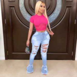 STREET TREND HORN PERFORATED DENIM PANTS